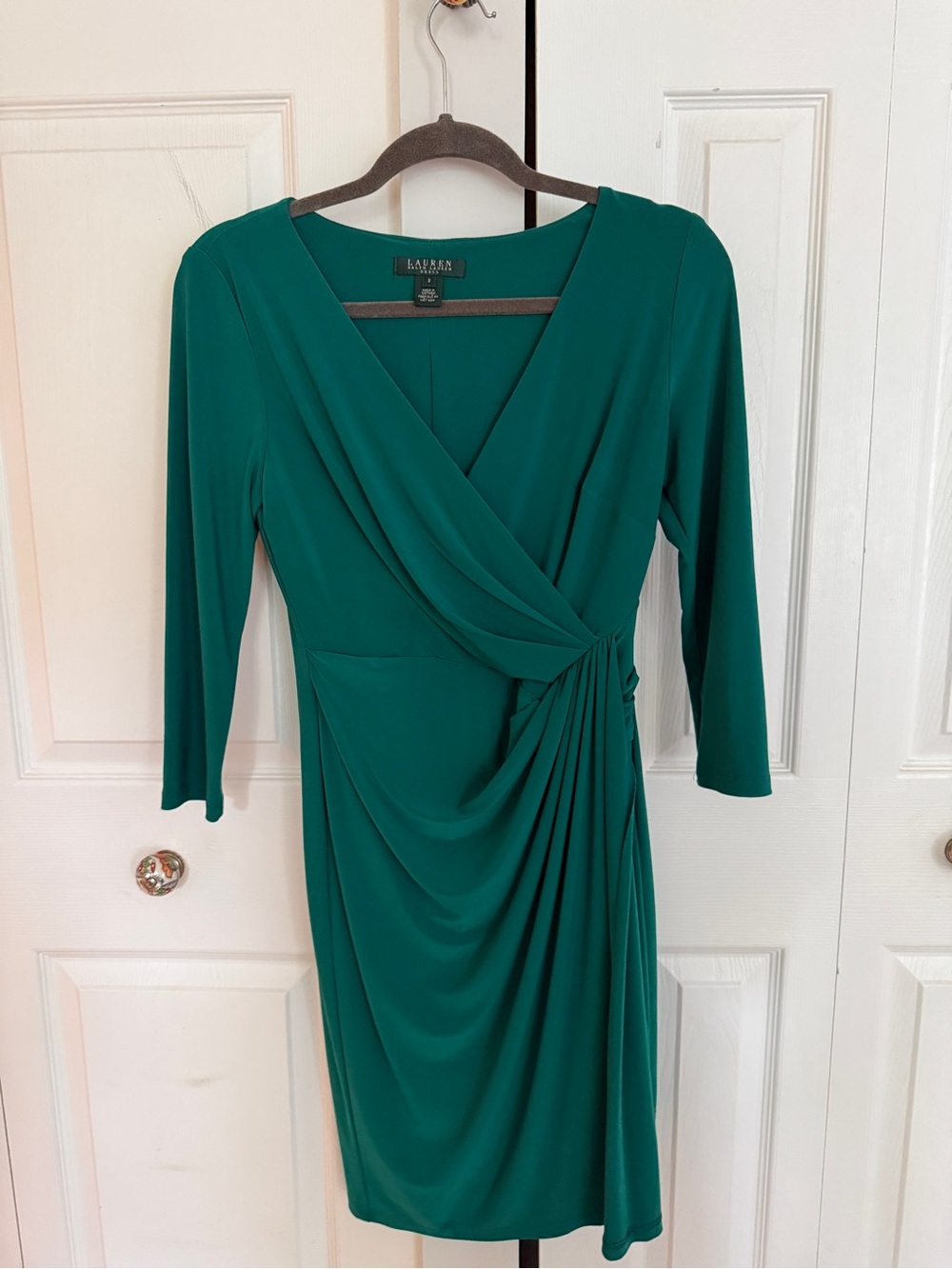 Lauren Ralph Lauren Green Long-Sleeve Faux-Wrap Dress